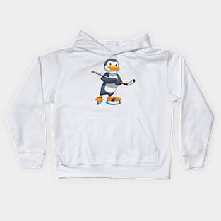 Penguin at Ice hockey with Ice hockey stick Kids Hoodie